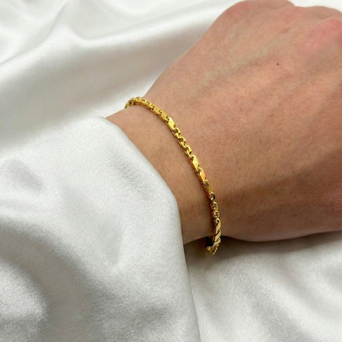 24K Yellow Gold 2MM Bullet & Anchor Link Bracelet