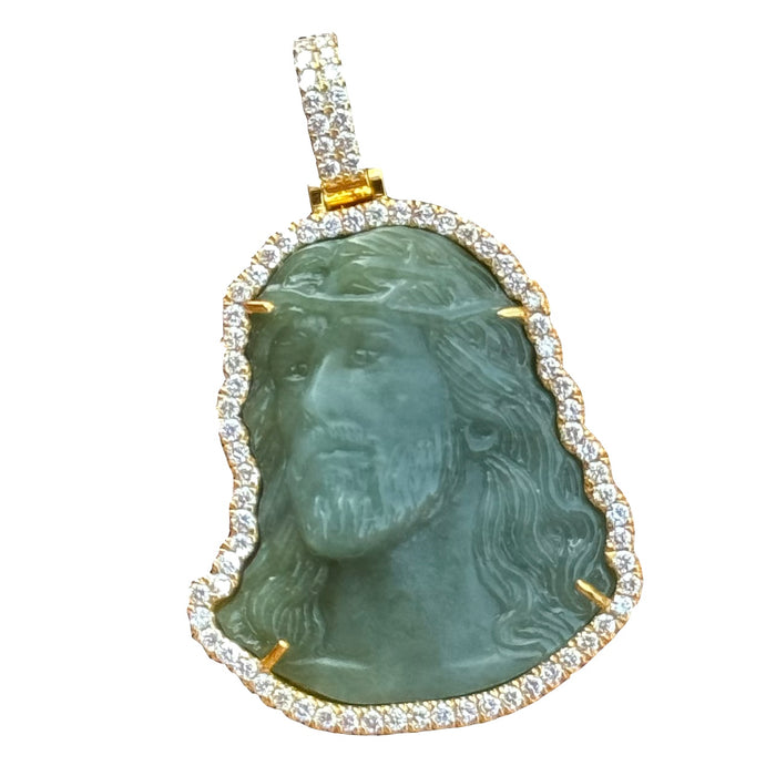 Certified Grade A Jade Jesus Piece w/ Diamond Frame