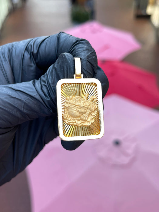 Diamond-Cut Money Frog Rectangular Pendant