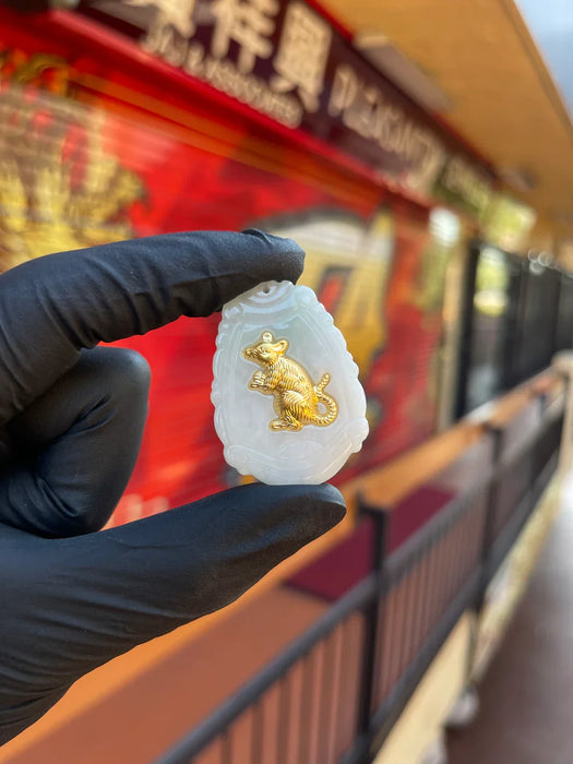 Natural Jade with 24K Zodiac Animal Inlay Pendants