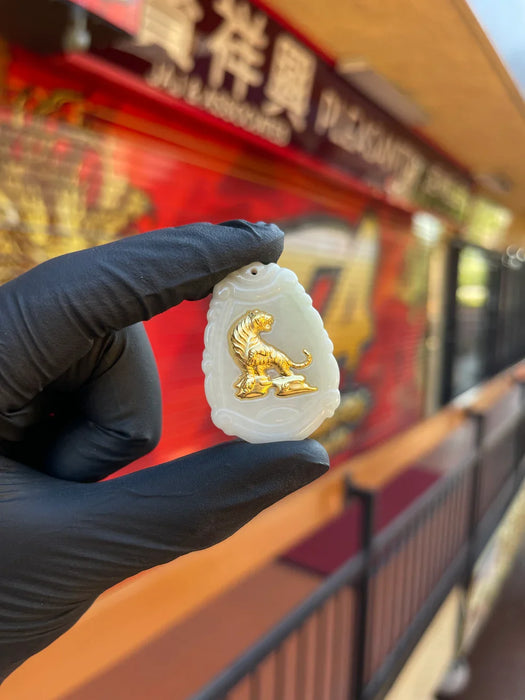 Natural Jade with 24K Zodiac Animal Inlay Pendants