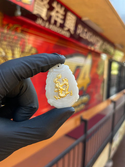 Natural Jade with 24K Zodiac Animal Inlay Pendants