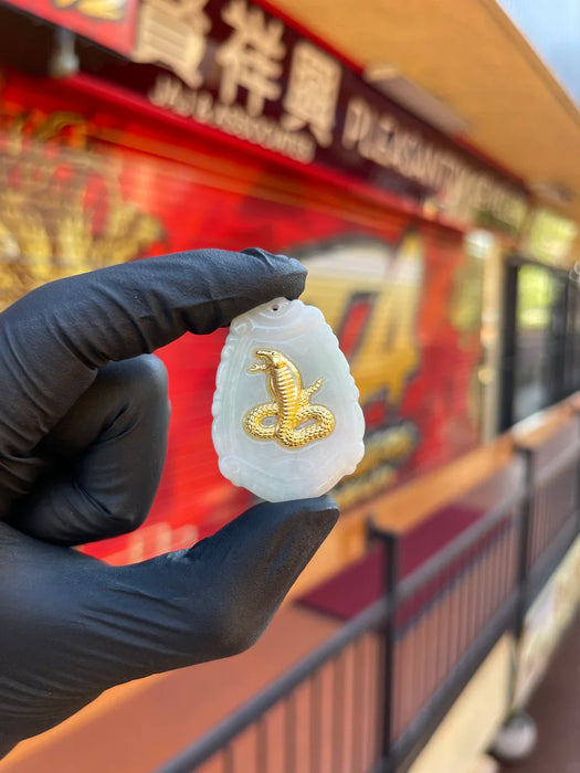 Natural Jade with 24K Zodiac Animal Inlay Pendants