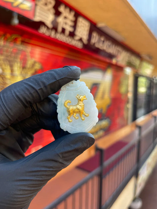 Natural Jade with 24K Zodiac Animal Inlay Pendants