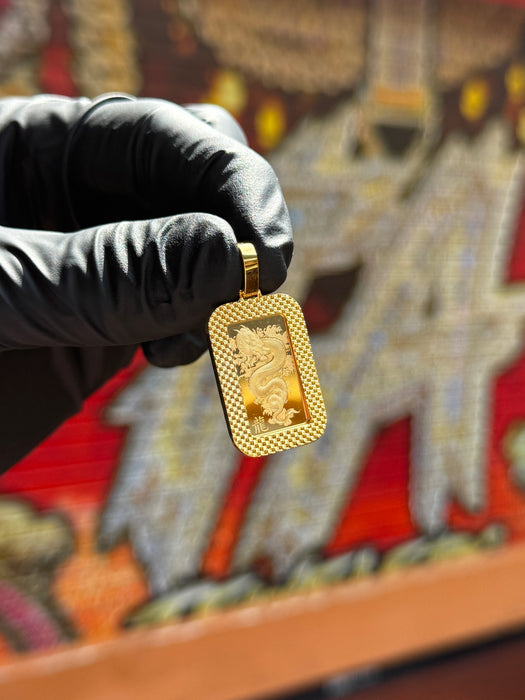24K Yellow Gold Limited Edition "Legend of Azure Dragon" Pendant w/ Diamond Cut Frame