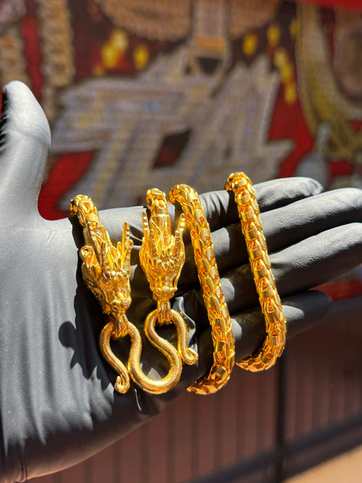 24K Dragon Heads w/ VS Diamond Eyes 7.5MM Dragon Scale Chain