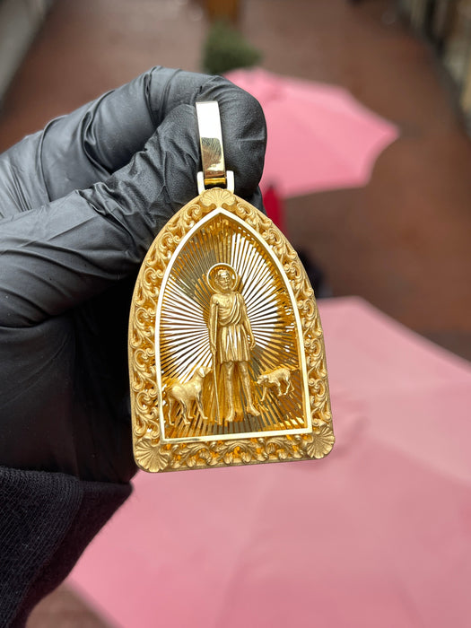 Diamond-Cut Saint Lazarus in Arch Frame Pendant