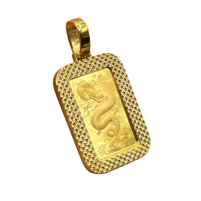 24K Yellow Gold Limited Edition "Legend of Azure Dragon" Pendant w/ Diamond Cut Frame