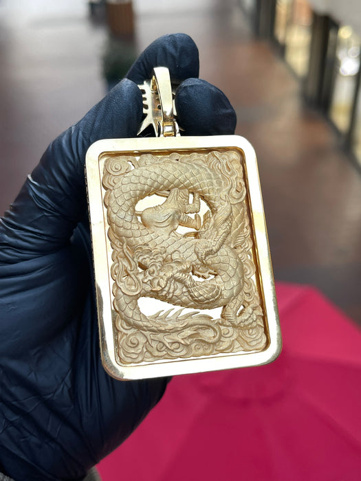 3D Monkey King (Sun Wukong) Riding a Dragon and Customizable Bail Rectangular Pendant