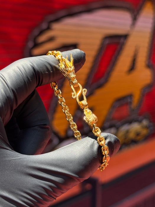 24K Yellow Gold 3.5MM Anchor Link Dragon & Tail Bracelet