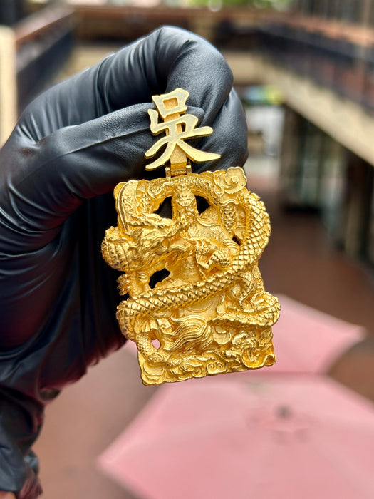 3D God of War (Guan Gong) with a Dragon and Customizable Bail Pendant
