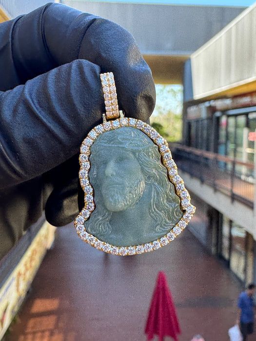 Certified Grade A Jade Jesus Piece w/ Diamond Frame
