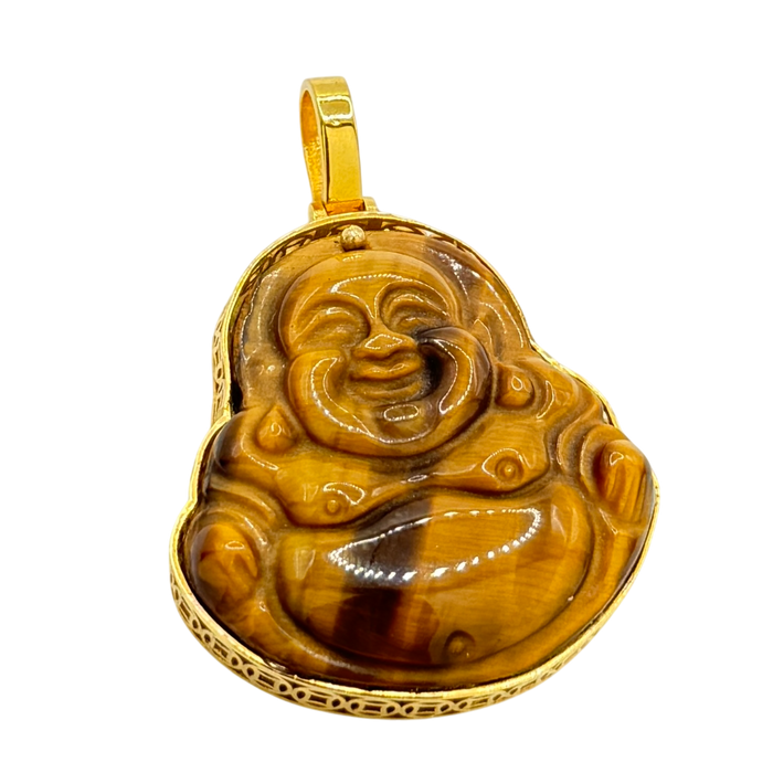 Natural Tiger's Eye Buddha w/ Money Coin Frame