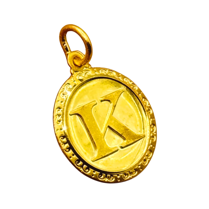 24K Yellow Gold Letter "K" Circle Pendant