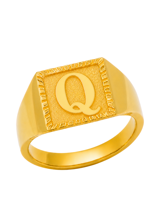 24K Yellow Gold Initial Signet Ring