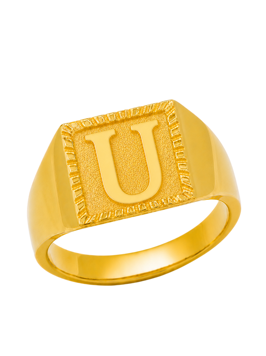 24K Yellow Gold Initial Signet Ring