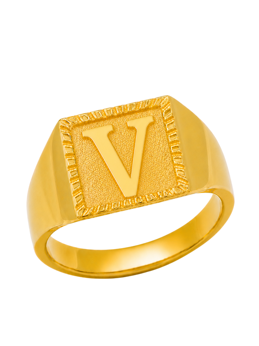 24K Yellow Gold Initial Signet Ring