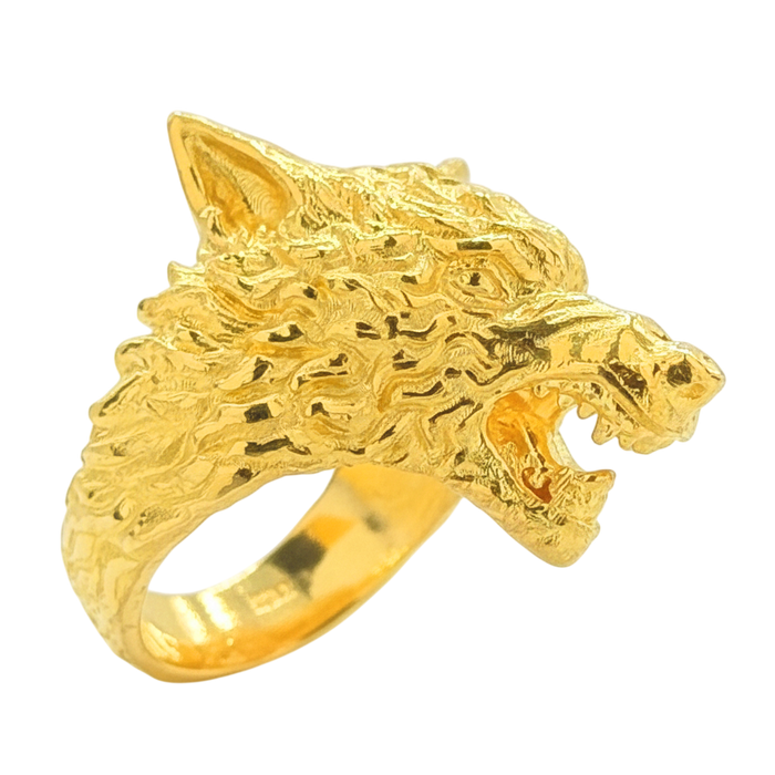 24K Yellow Gold Wolf Ring