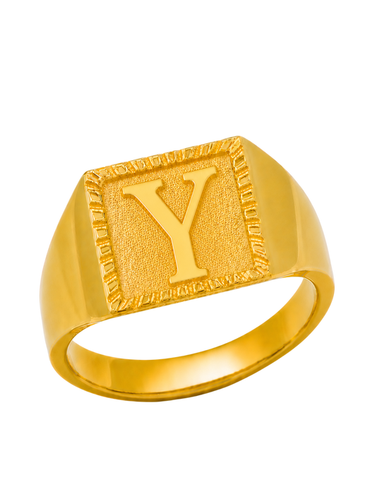 24K Yellow Gold Initial Signet Ring