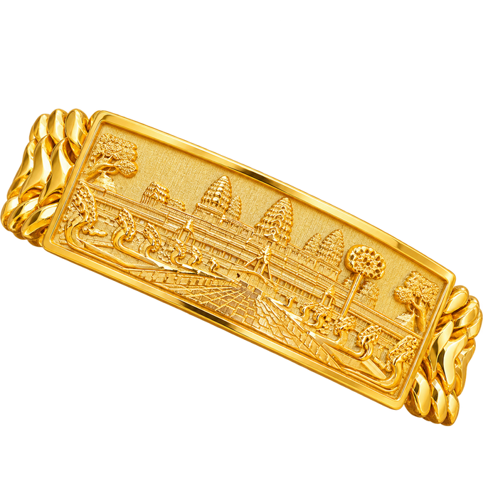 Angkor Wat ID Bracelet on Double Cuban in polished yellow gold