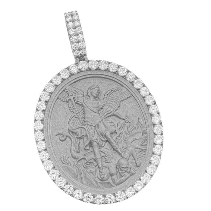 St. Michael Oval Pendant w/ Diamond Frame