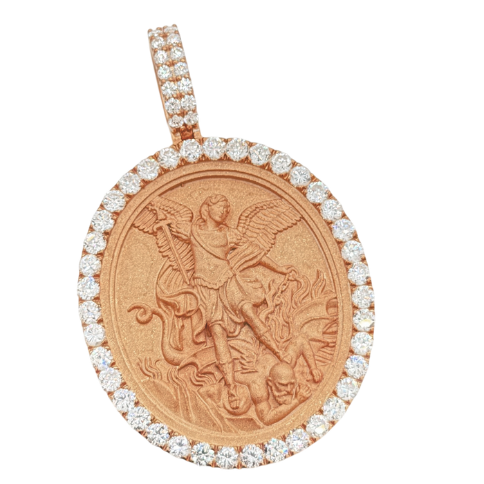 St. Michael Oval Pendant w/ Diamond Frame