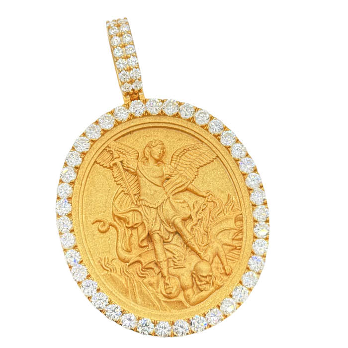 St. Michael Oval Pendant w/ Diamond Frame