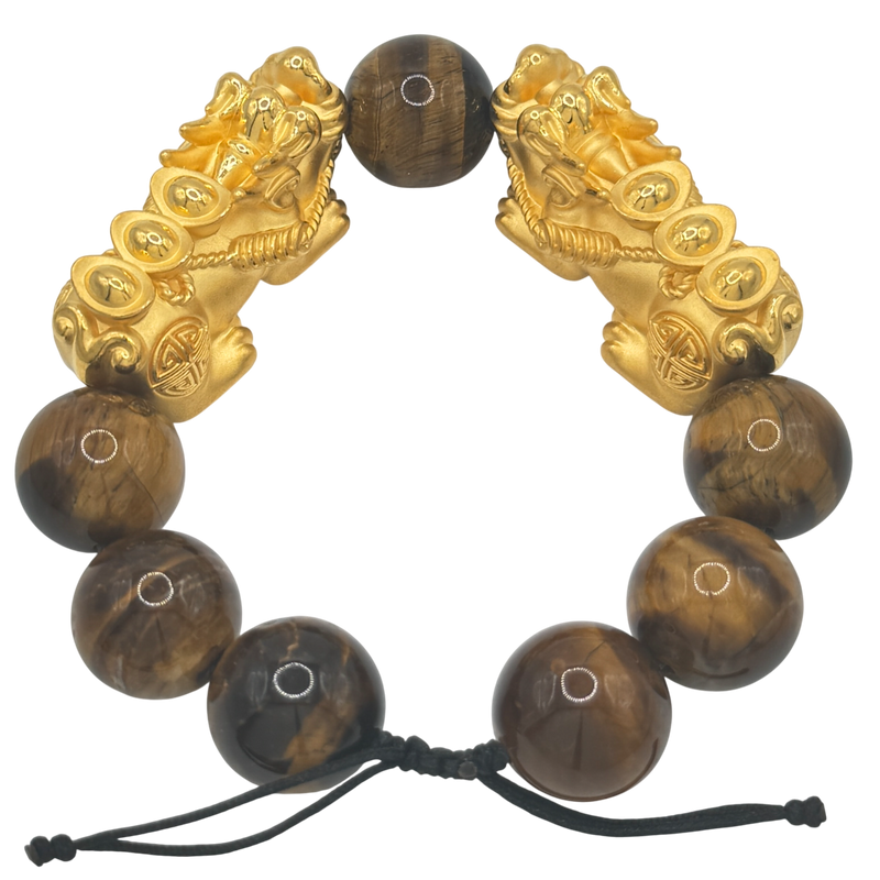 24K Yellow Gold Large Double Pi Xiu Bead Bracelet