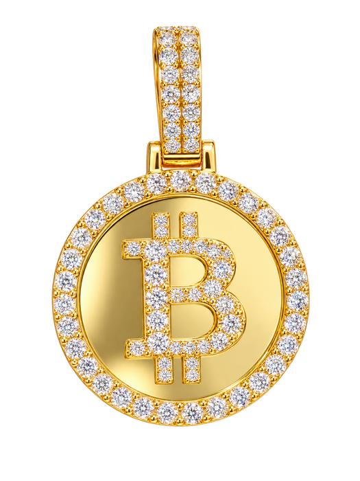 Bitcoin Circular Diamond Pendant in yellow gold