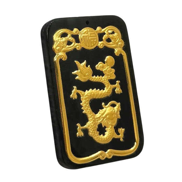 Natural Black Jade w/ 24K Dragon Inlay