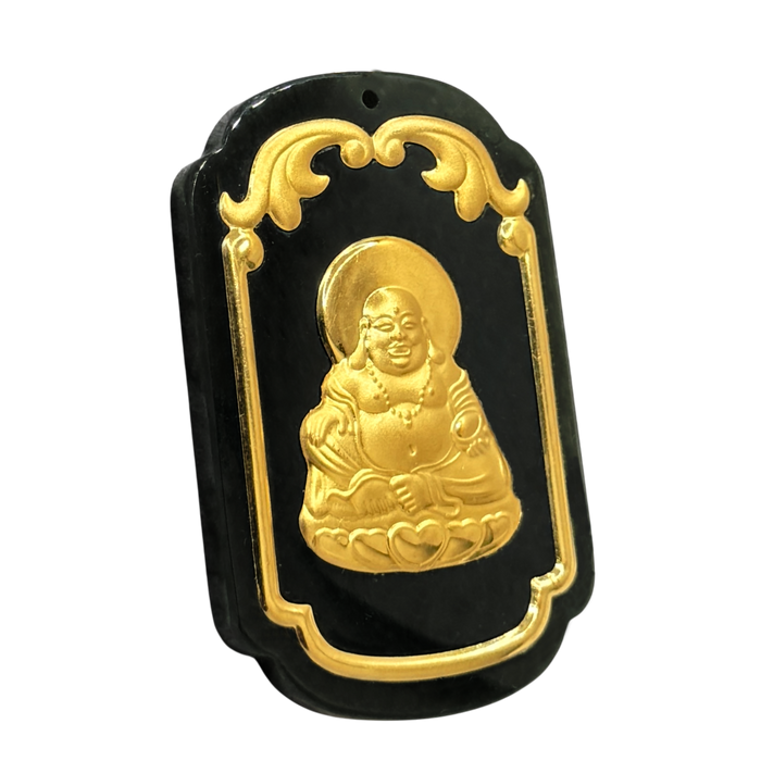 Natural Black Jade w/ 24K Buddha Inlay