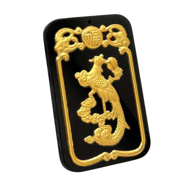 Natural Black Jade w/ Phoenix Inlay