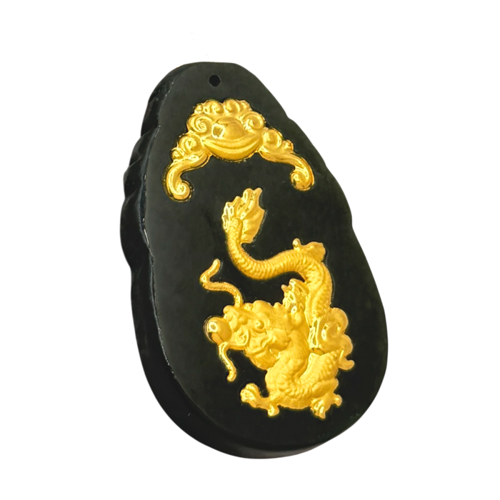 Natural Black Jade w/ 24K Dragon Inlay