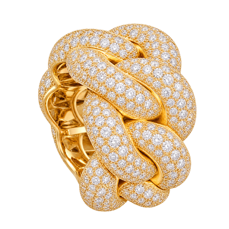 Chunky Diamond Cuban Ring in yellow gold
