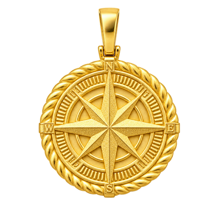 Compass Pendant — polished yellow gold on transparent background