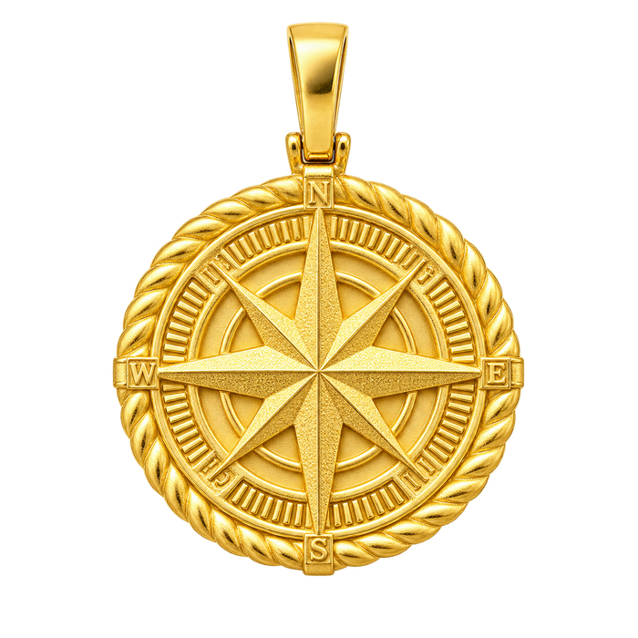 Compass Pendant — polished yellow gold on transparent background