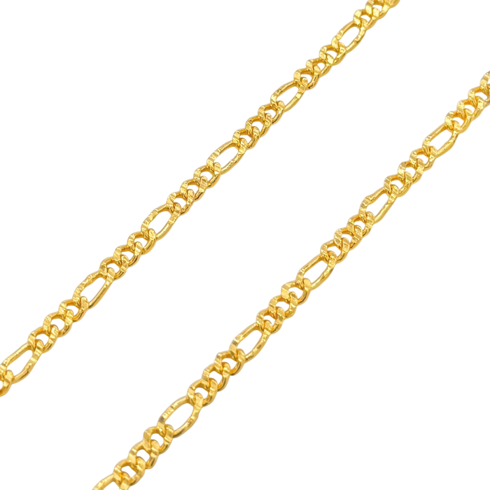 24K Yellow Gold 3.3MM Diamond Cut Figaro Chain