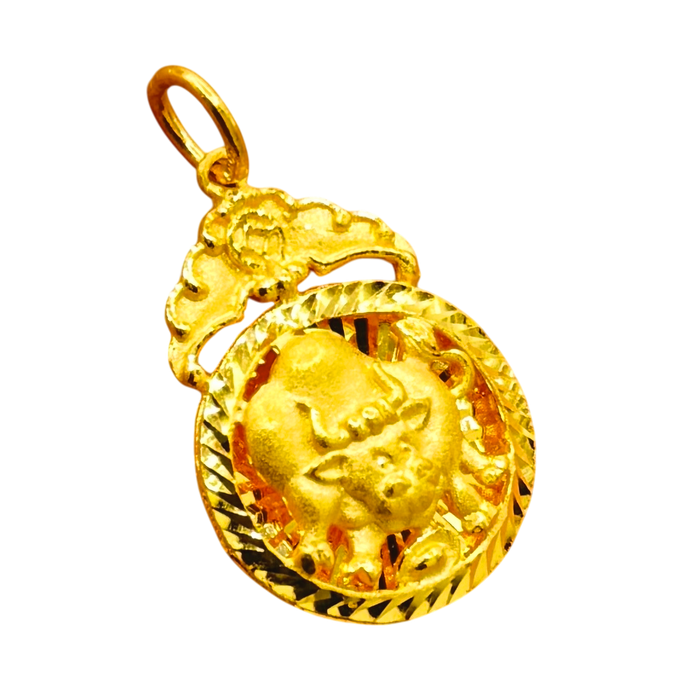 24K Yellow Gold Medium Diamond Cut Bull Pendant