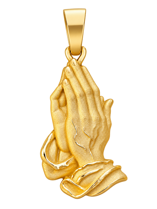 Detailed Praying Hands Pendant in yellow gold
