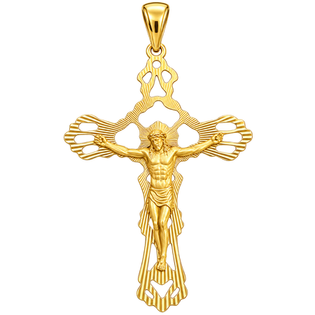Diamond-Cut Crucifix Pendant — polished yellow gold on transparent background