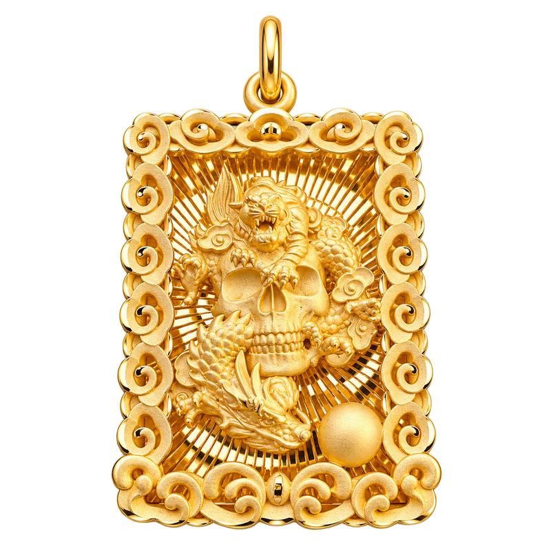 Diamond-Cut Dragon, Skull, and Tiger Pendant