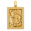 Diamond-Cut God of War (Guan Gong) Rectangular Pendant — polished yellow gold on transparent background