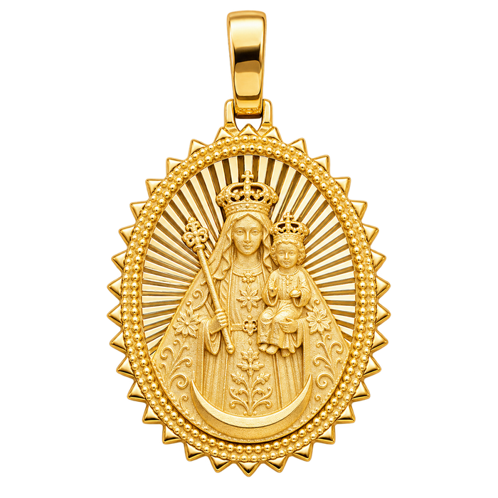 Diamond-Cut Lady of Remedies Pendant — polished yellow gold on transparent background