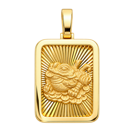 Diamond-Cut Money Frog Rectangular Pendant — polished yellow gold on transparent background