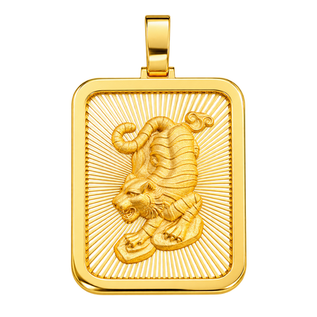 Diamond-Cut Tiger Rectangular Pendant — polished yellow gold on transparent background