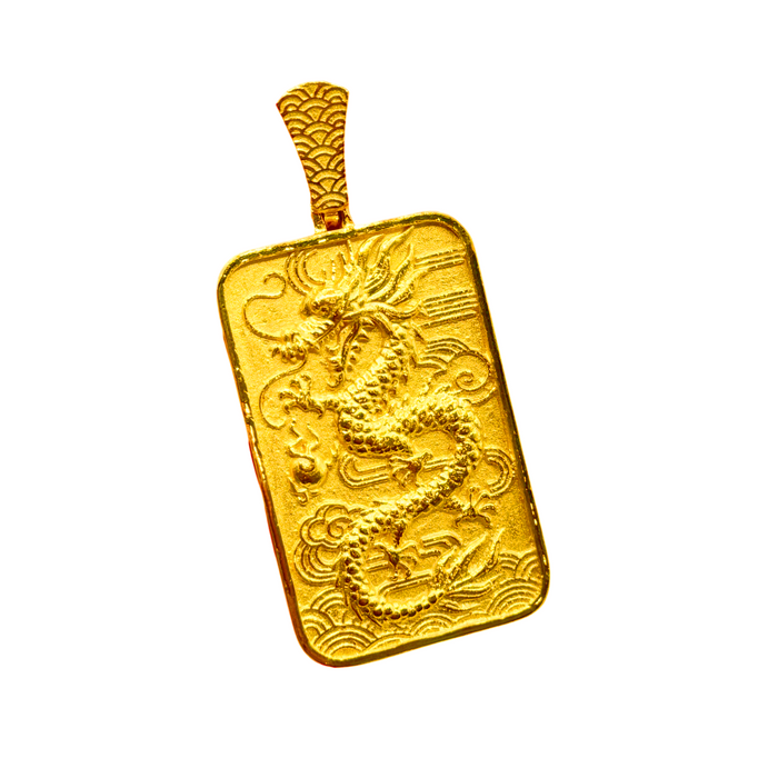 24K Yellow Gold Rectangle Dragon Pendant