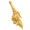 Dragon Head Dagger Pendant — yellow gold with green emerald eye, transparent studio image
