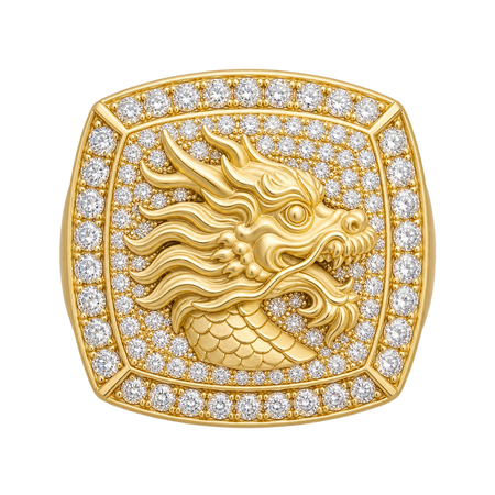 Dragon Head Flooded Diamond Ring — yellow gold and white diamonds, studio image based on original photograph