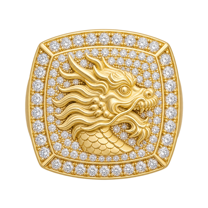 Dragon Head Flooded Diamond Ring — yellow gold and white diamonds, studio image based on original photograph