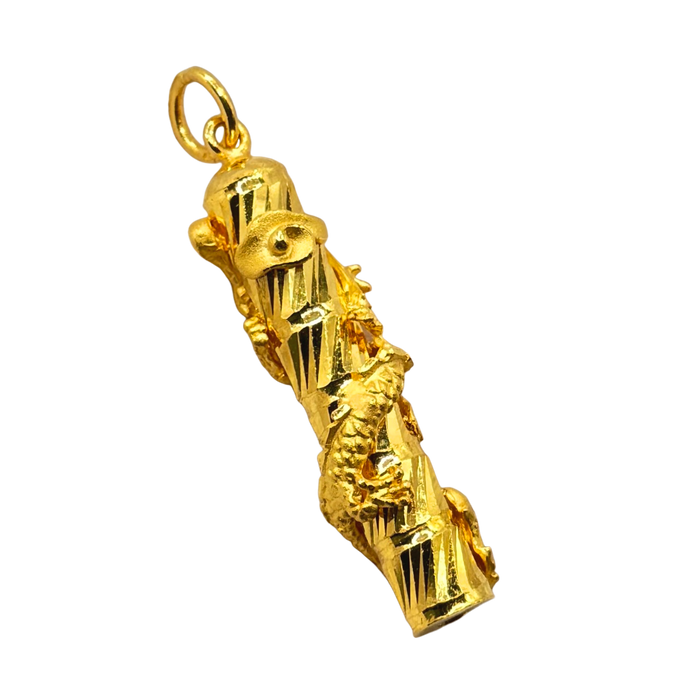 24K Yellow Gold Dragon Bamboo Pendant